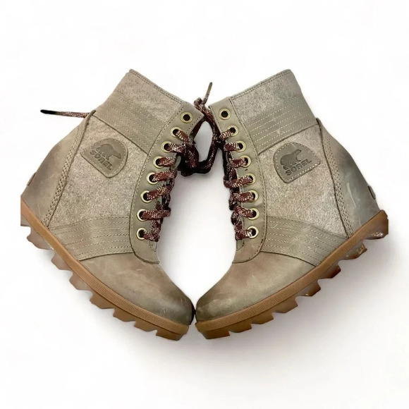 Sorel Lexie Wedge Boot Sz 6.5 Khaki - Picture 1 of 9
